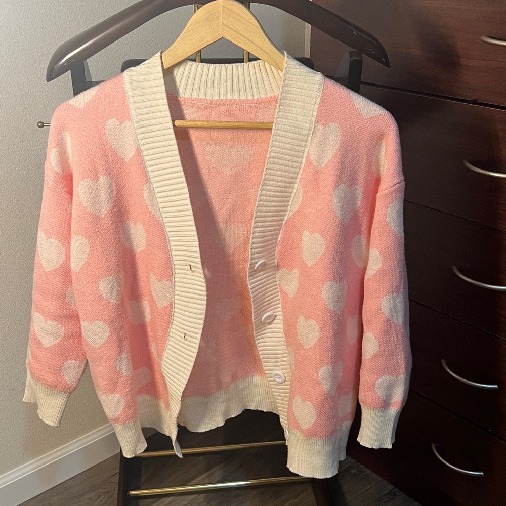 Pink Heart Pattern Kawai Romantic Woman Cardigan